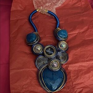 Blue and Gold Statement Necklace